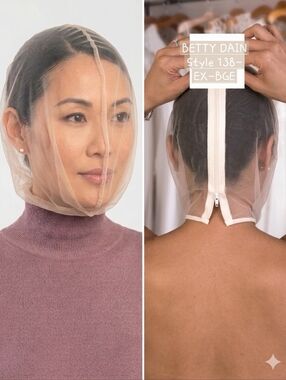 🍎Nwt Betty Dain Make Up Protector Hood 138 Beige Chiffon Protect Hair & Makeup
